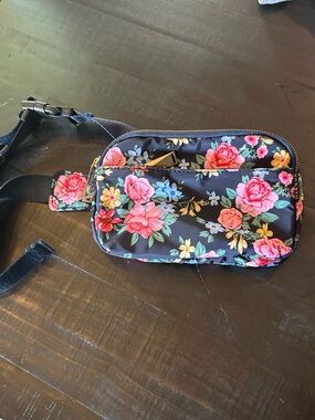 Zorfin Navy Floral Fanny Pack Belt Bag with Pink & Yellow Roses
